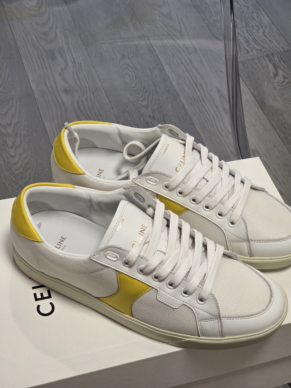 Celine White and Yellow Unisex Low-Top Sneakers